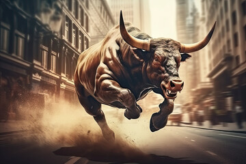 Bull stock market trading investment Wall Street. Finance and economy concept. Generative AI
