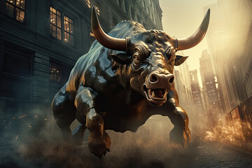 Bull stock market trading investment Wall Street. Finance and economy concept. Generative AI