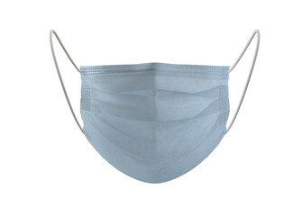 Surgical blue mask with rubber ear straps, protection against diseases, healthiness concept, disposable surgical face mask