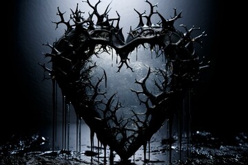 Gothic heart shape with dark, broken emo vibes. Generative AI - obrazy, fototapety, plakaty