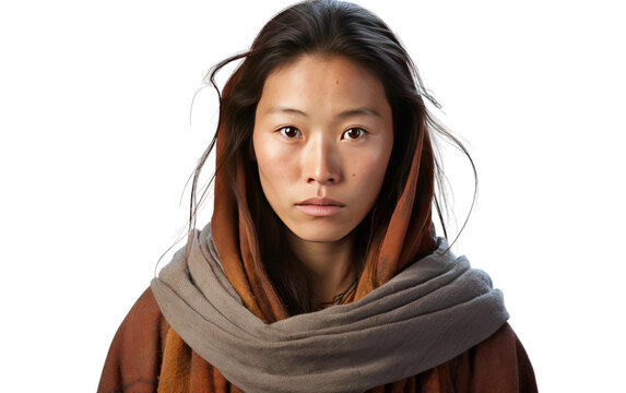 Tradition Asian Lady in Tibetan Chuba Costume isolated background. Generative AI