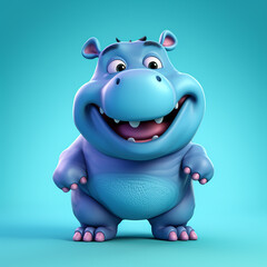 3d cute cartoon hippo monster realistic 3d monster 