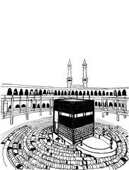 sketch illustration of Holy Kaaba in Mecca, Saudi Arabia