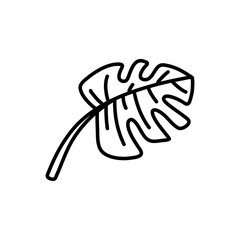 Hand draw of tropical monstera leaves. Monstera Deliciosa. Black contours isolated on a white background.