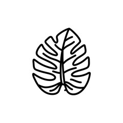 Hand draw of tropical monstera leaves. Monstera Deliciosa. Black contours isolated on a white background.