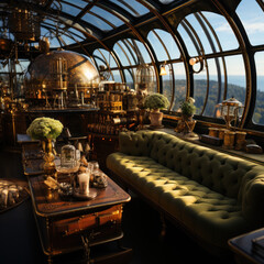  A steam-powered dirigible lounge with a breathtaking
 - obrazy, fototapety, plakaty