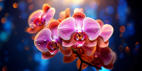 Fototapeta na wymiar Beautiful orchids, with refreshing drops of dew.