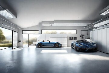 A high-definition image showcasing the immaculate design of a modern garage, bathed in natural light.