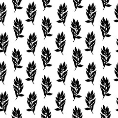 Floral seamless pattern with silhouette leaves ornament for textile design. Vector background