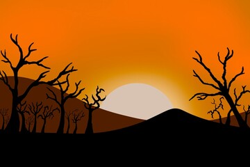 Fototapeta na wymiar Sunset Background at Fall with Orange sky