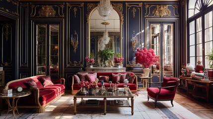  opulent, antiques - filled apartment redefines parisian style in bold, rich colors, 16:9, high...