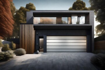 A captivating image of a contemporary garage exterior, highlighting its modern architectural beauty.