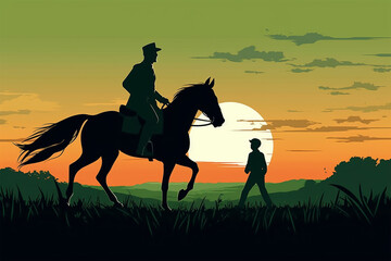 cartoon style of person riding a horse