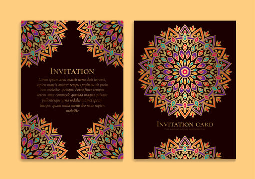 Luxury invitation card design with vector ornament mandala pattern. Vintage template. Can be used for background and wallpaper. Elegant and classic vector elements great for decoration.