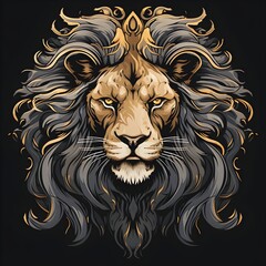 Colorful poster with lion portrait isolated on black background