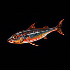 Fototapeta premium Colorful poster with fish in vector design style isolated on black background