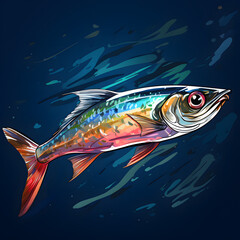 Fototapeta premium Colorful poster with fish in vector design style isolated on black background