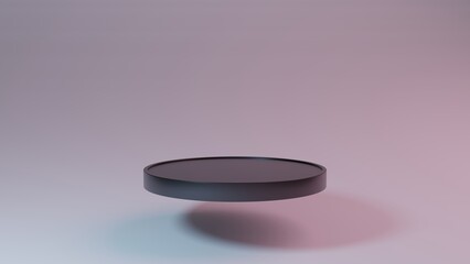 Black empty podium or pedestal for product presentation, showcase for product. Round mockup platform on pink background. 3d rendering