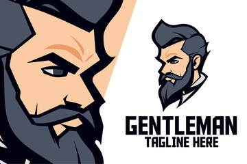 Beard Badge Emblem: Gentleman Head Mascot Logo for Sport and Esport