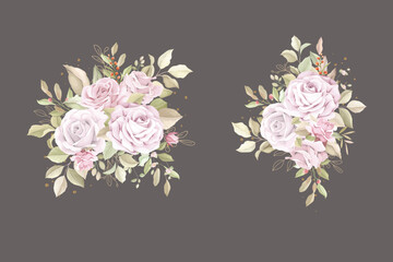 hand drawn roses bouquet and branch illustration