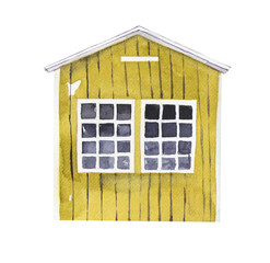 Watercolor yellow beach house clipart png.