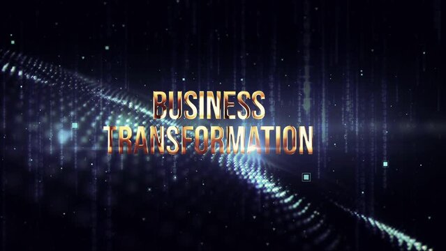 Business Transformation text abstract science technology hitech futuristic 3D cinematic title background. Animation for business network technology introduction.