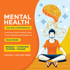 Online Mental Health Webinar Poster Design great for Social Media Post Template