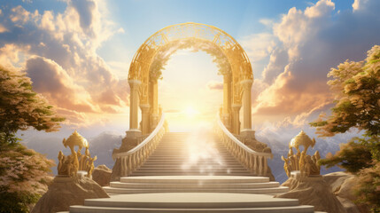 Heaven in the heavens. Shot of the Pearly Gates above the clouds - 647727244