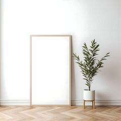 Blank picture frame on the parquet floor. High resolution