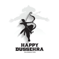 happy dussehra card with lord rama and raavan silhouette - obrazy, fototapety, plakaty