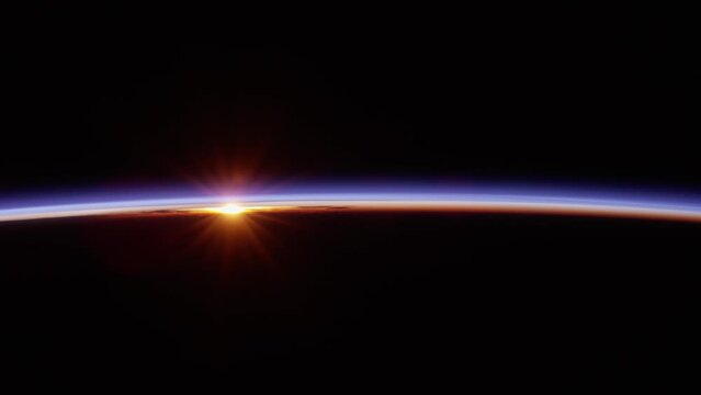 Space View of the Sunrise Over Earth. Time-Lapse Flying Over Earth in Space ib the Night. Space Exploration Concept made with NASA imagery.