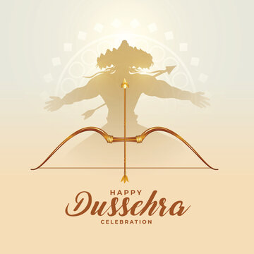 traditional dussehra festival card with ravan and bow arrow