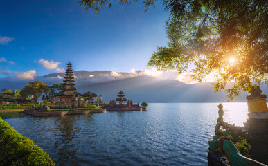 Pura Ulundanu Bratan Temple on Bratan Lake in Bali Island Bali temple, important landmark of...