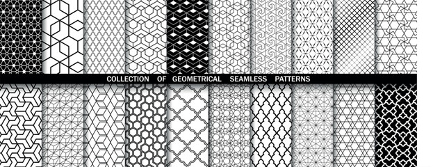 Geometric set of seamless black and white patterns. Simpless vector graphics