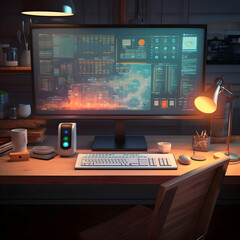 Working place table monitor. High-resolution