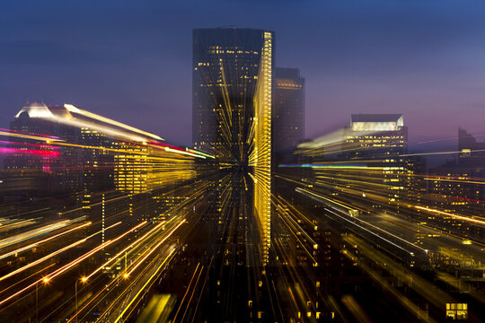 Night Lights Of Buildings Zoomed In; Calgary, Alberta, Canada
