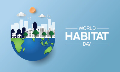 World Habitat Day design. It features different types of house and environment on half globe. Vector illustration - Powered by Adobe