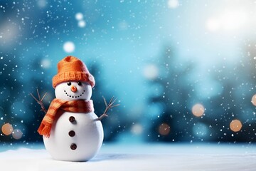 Fototapeta premium Happy snowman on snow ready for christmas festival