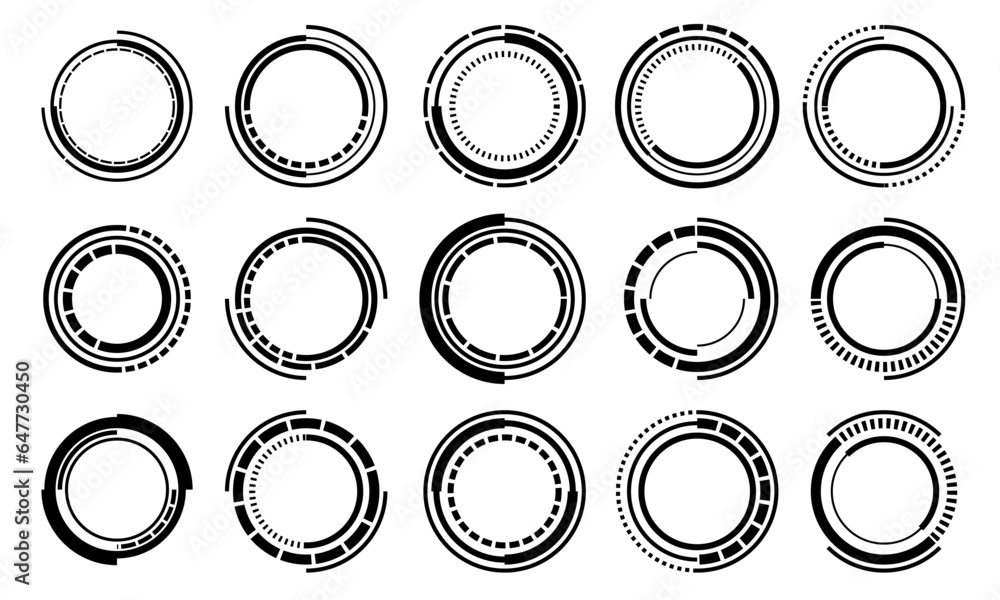 Poster set of sci fi black circle user interface elements technology futuristic design modern creative on w