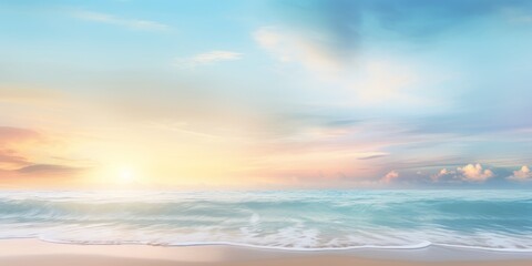 Naklejka na ściany i meble blur shot of beach with blue sky and sea waves