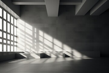a room's interior with sunlight shadow on wall