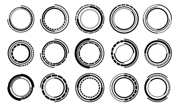 Set of sci fi black circle user interface elements technology futuristic design modern creative on white background vector