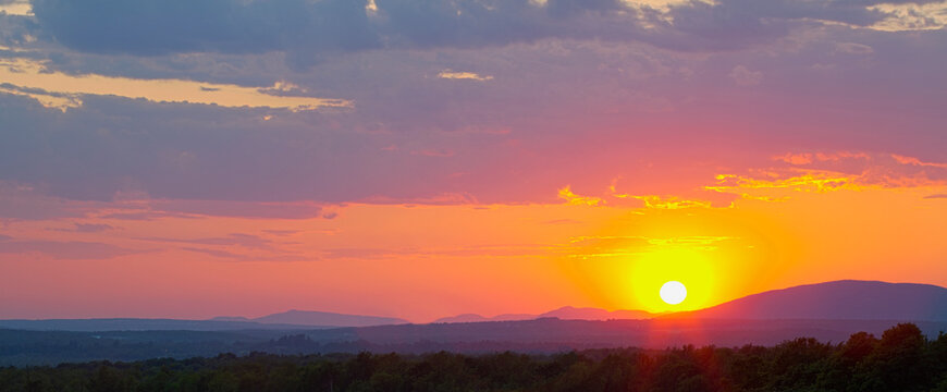 Sunset Over The Horizon; Ville De Lac Brome, Quebec, Canada