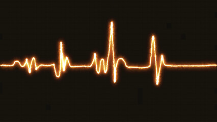 Emergency EKG monitoring. Yellow glowing neon heart pulse long line. Heart beat. Electrocardiogram. cardiogram, Heart pulse. Medical laboratory concept