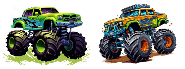  Monster Truck Jumping Sublimation Illustration, Truck, Extreme Vehicle, T-shirt