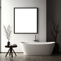 Sleek Sophistication: Dark Light Bathroom with Blank White Wall Frame Mockup