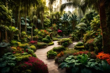 Fototapeta na wymiar botanical garden with trees and flowers