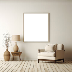 Elegant Cream and Beige Living Room with Minimalist Wall Decor Mockup