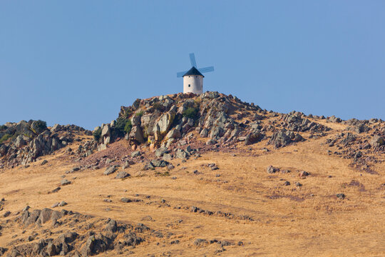 Windmill On A Hill Above Fuente El Fresno; Ciudad, Real Province, La Mancha, Spain