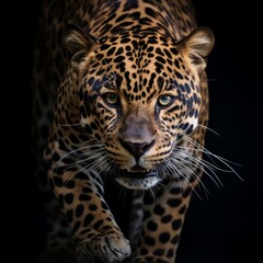 a jaguar walking on black background